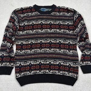 Vtg Etchings Fair Isle Sweater Mens Grandpa Sm Geometric Knit Black Multi Colors